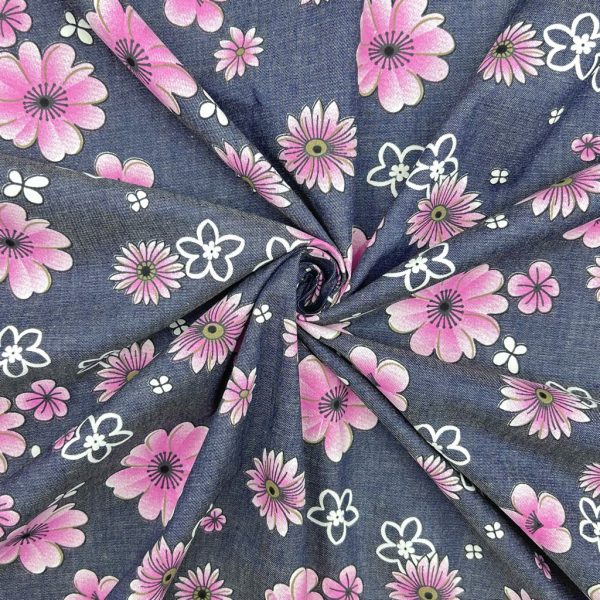 Flower Dreams Chambray Denim Fabric - Image 4