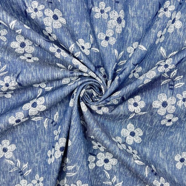 Elegant Blossom Chambray Denim Fabric - Image 6