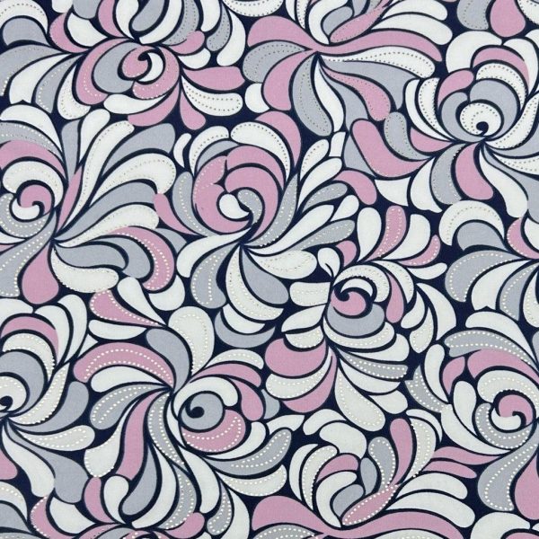 Abstract Swirls and Gold Foil Dots Knit Fabric