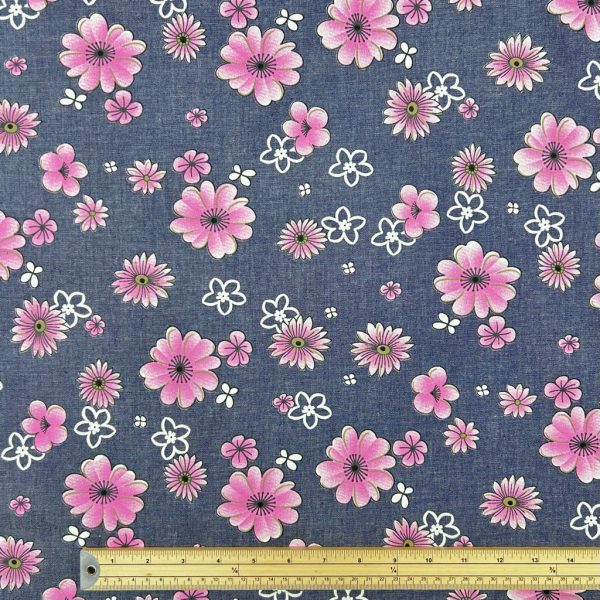 Flower Dreams Chambray Denim Fabric - Image 2