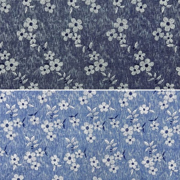 Elegant Blossom Chambray Denim Fabric