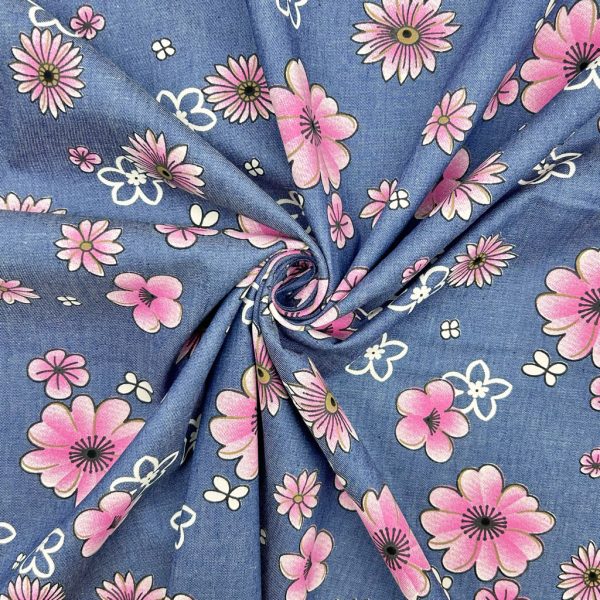 Flower Dreams Chambray Denim Fabric - Image 6