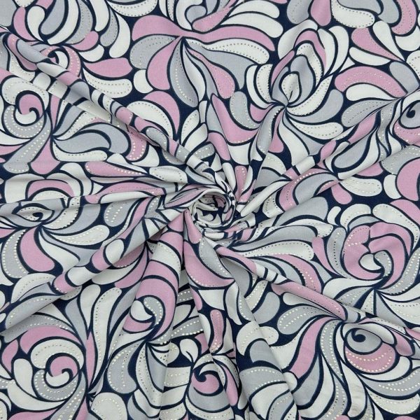 Abstract Swirls and Gold Foil Dots Knit Fabric - Image 3