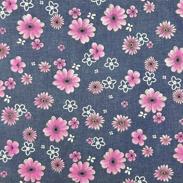 Flower Dreams Chambray Denim Fabric - Image 3