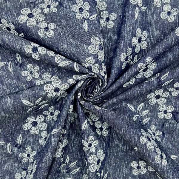 Elegant Blossom Chambray Denim Fabric - Image 4