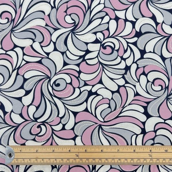 Abstract Swirls and Gold Foil Dots Knit Fabric - Image 2
