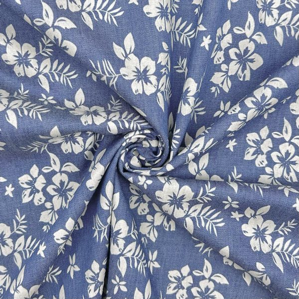 Spring Flowers Chambray Denim Fabric - Image 3