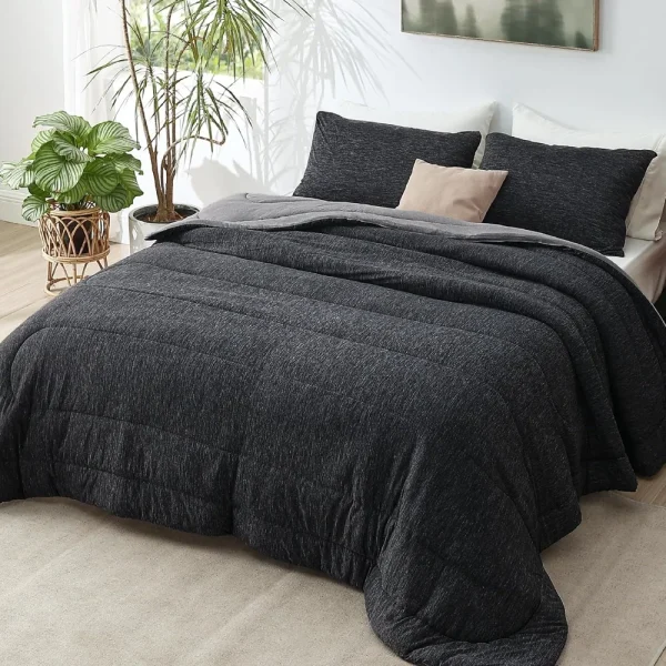 Charcoal Black Bedding for All Season, 3 Pieces, 1 Queen Size Comforter (88"x88") and 2 Pillow Cases(20"x26"), Comforters