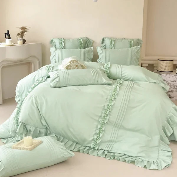 Princess Style Washed Cotton Bedding Set with Pillowcase bed sheet Single Full Bed Linen Purple Duvet Cover Queenking Double Bed - Image 3