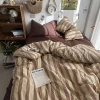 Bedding Set Ins Ambiance Blue Coffee Grid Mixed With Washed Cotton Minimalist Flat&Fitted Sheets Duvet Cover Set With Pillowcase - Image 3