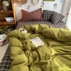 Bedding Set Ins Ambiance Blue Coffee Grid Mixed With Washed Cotton Minimalist Flat&Fitted Sheets Duvet Cover Set With Pillowcase - Image 2