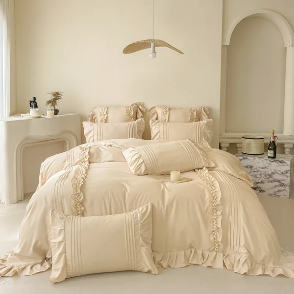 Princess Style Washed Cotton Bedding Set with Pillowcase bed sheet Single Full Bed Linen Purple Duvet Cover Queenking Double Bed - Image 4